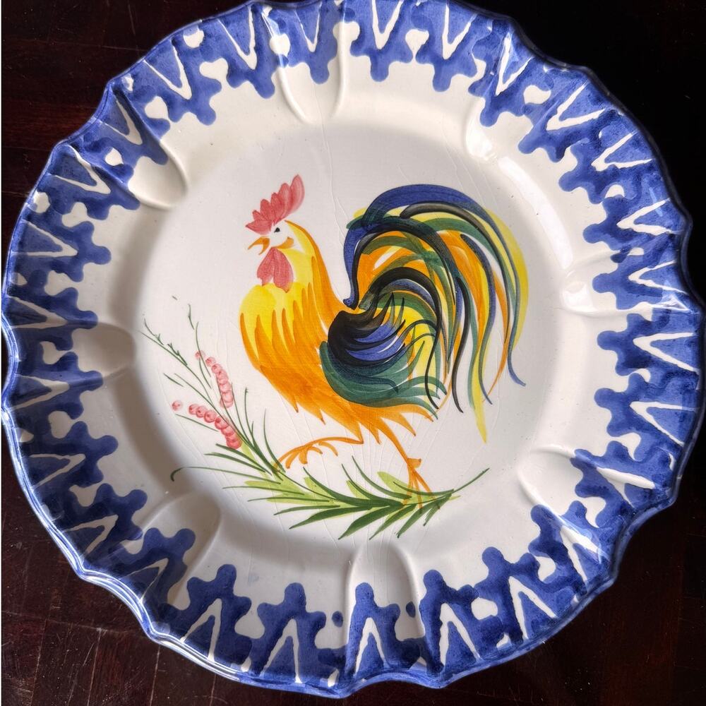 Mid Century Zanolli Italy Rooster - Majolica Hand Painted Ceramic Plate 10.25"